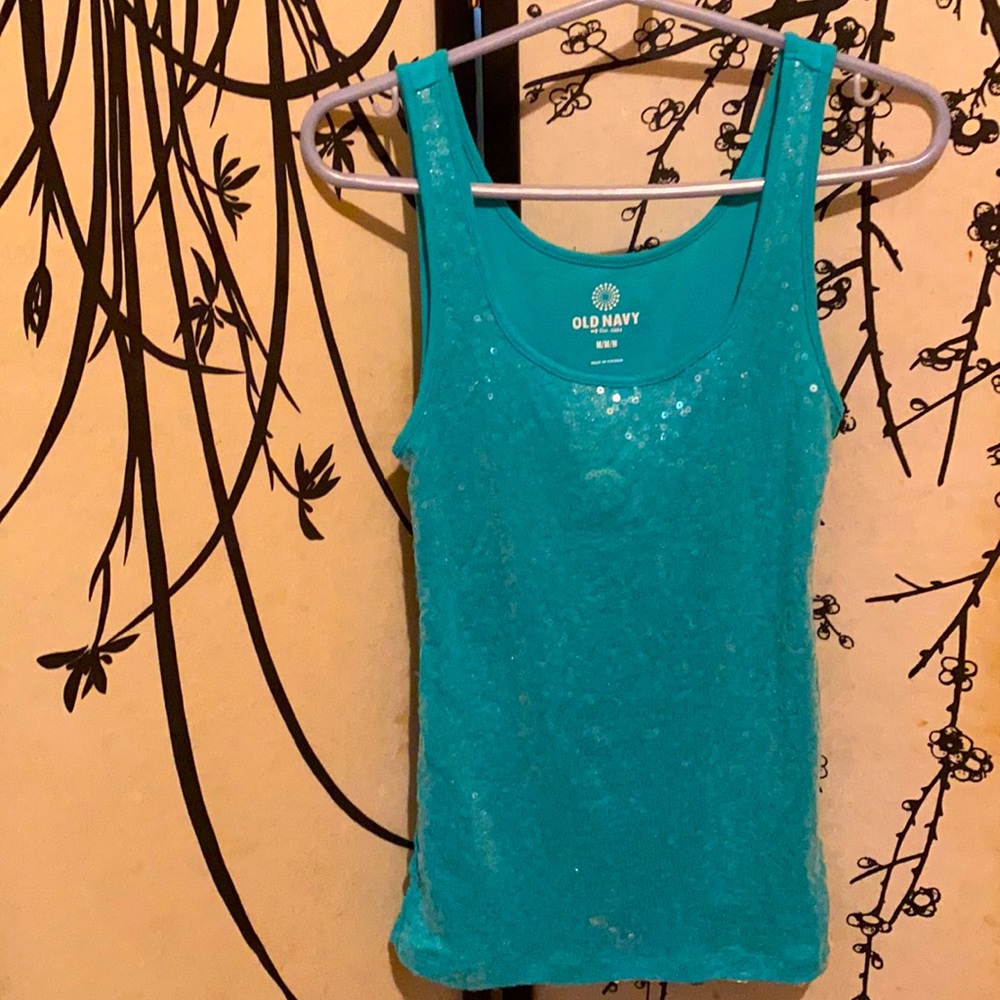 OLd Navy Women’s Sequined Sparkle Turquoise Mineral Washed Stretch Cami Tank Top